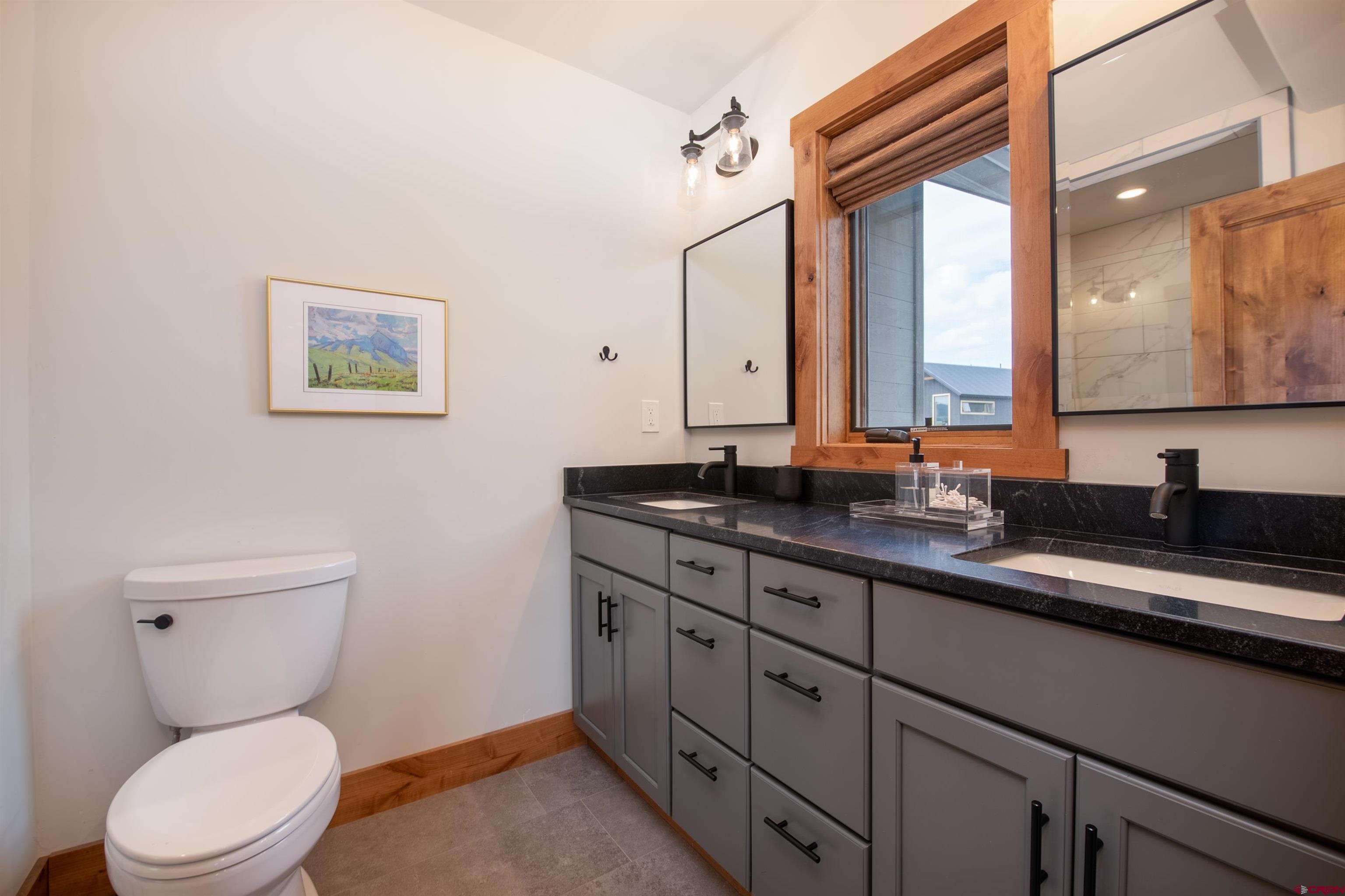 244 Elk Valley Road, Unit A Crested Butte, CO 81224 - Photo 18 of 35 a bathroom with a toilet a sink and mirror
