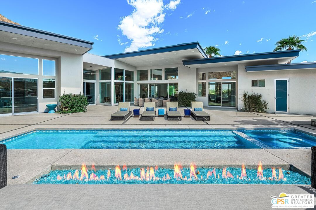 front view of a house with a patio