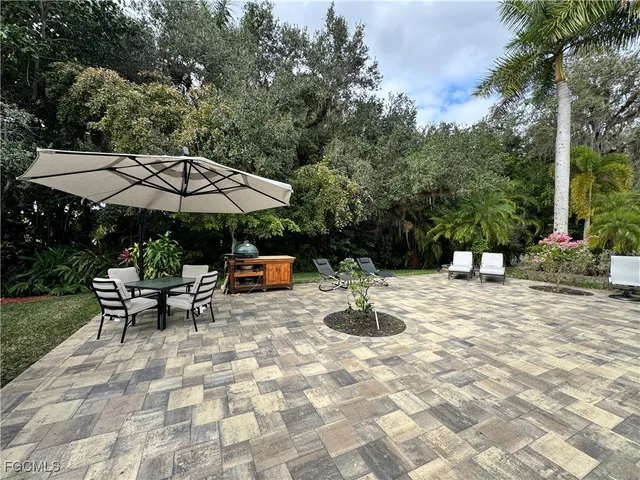 a view of a swimming pool with a patio