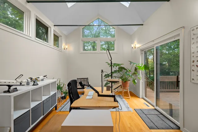 a room with furniture and a chandelier