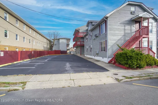 a view of street with large buildings