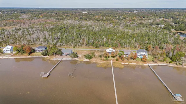 a view of a lake with a houses