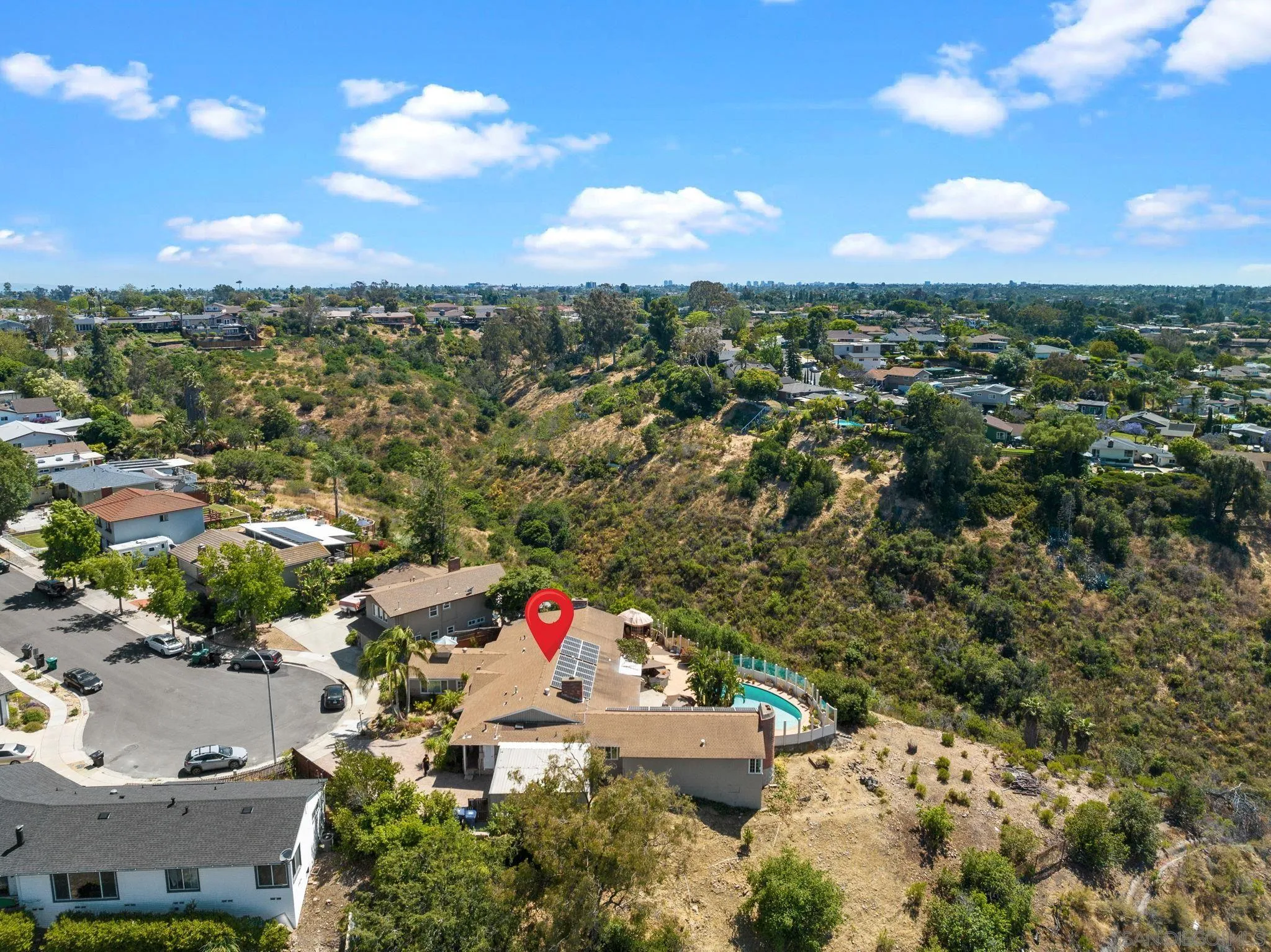 5492 Redding Road San Diego, CA 92115 - Photo 44 of 74 an aerial view of residential houses with outdoor space and trees