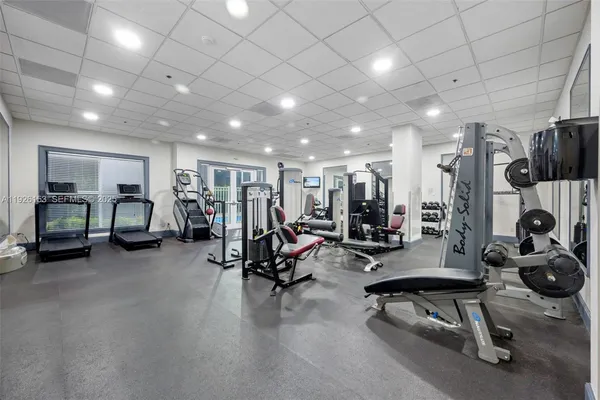 a view of a room with gym equipment