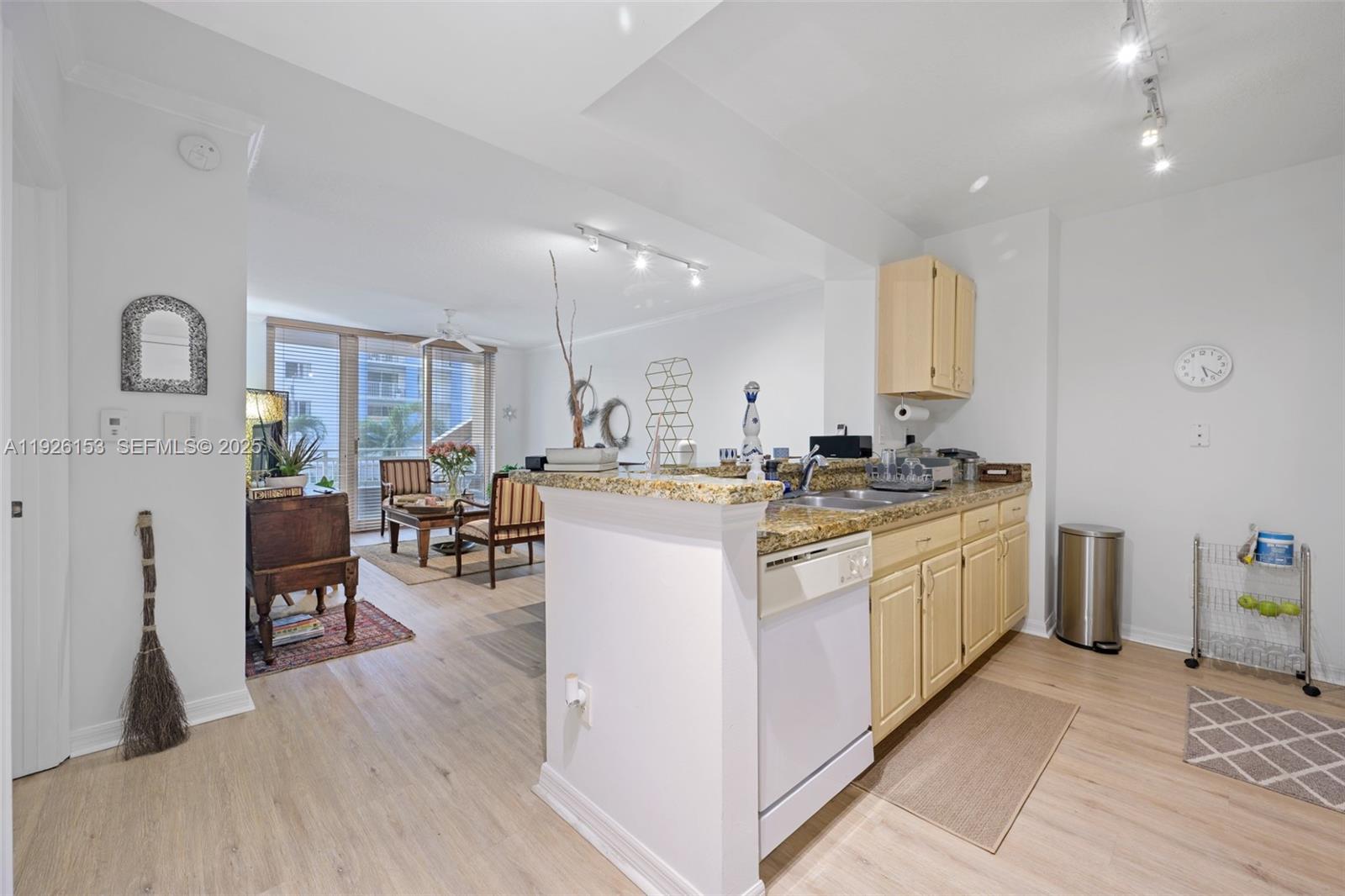 2665 Southwest 37th Avenue, Unit 202 Miami, FL 33133 - Photo 5 of 15 a kitchen with sink cabinets and wooden floor