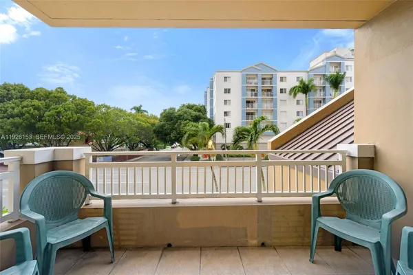 a view of a chairs in a balcony