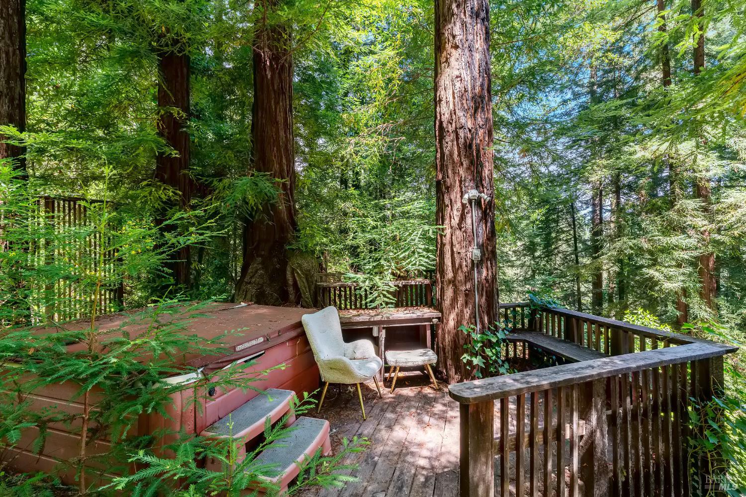 18475 Old Monte Rio Road Guerneville, CA 95446 - Photo 33 of 64 Hot Tub space with deck and redwood views