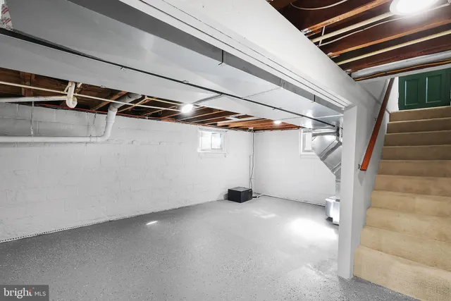 a view of a room with stairs