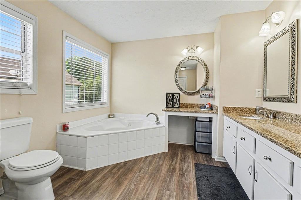 829 Dunes Way Austell, GA 30106 - Photo 19 of 28 a bathroom with a sink toilet and a mirror