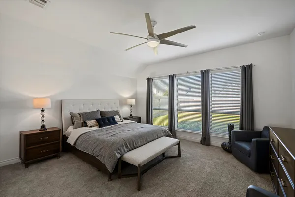 a bedroom with a bed and a couch