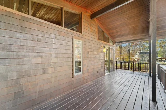 a view of wooden balcony