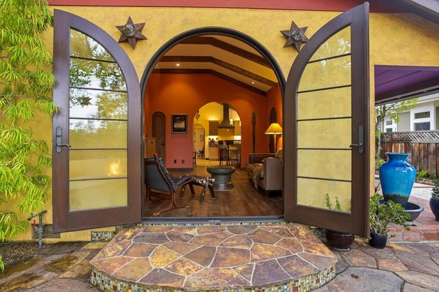 a view of a porch with a furniture