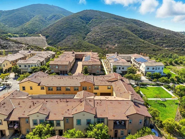 a view of a backyard with a mountain