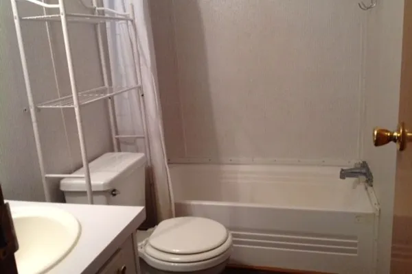 a white toilet sitting next to a bath tub