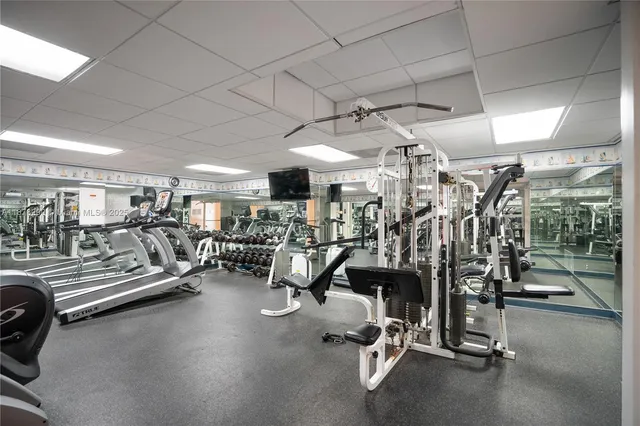a view of a room with gym equipment