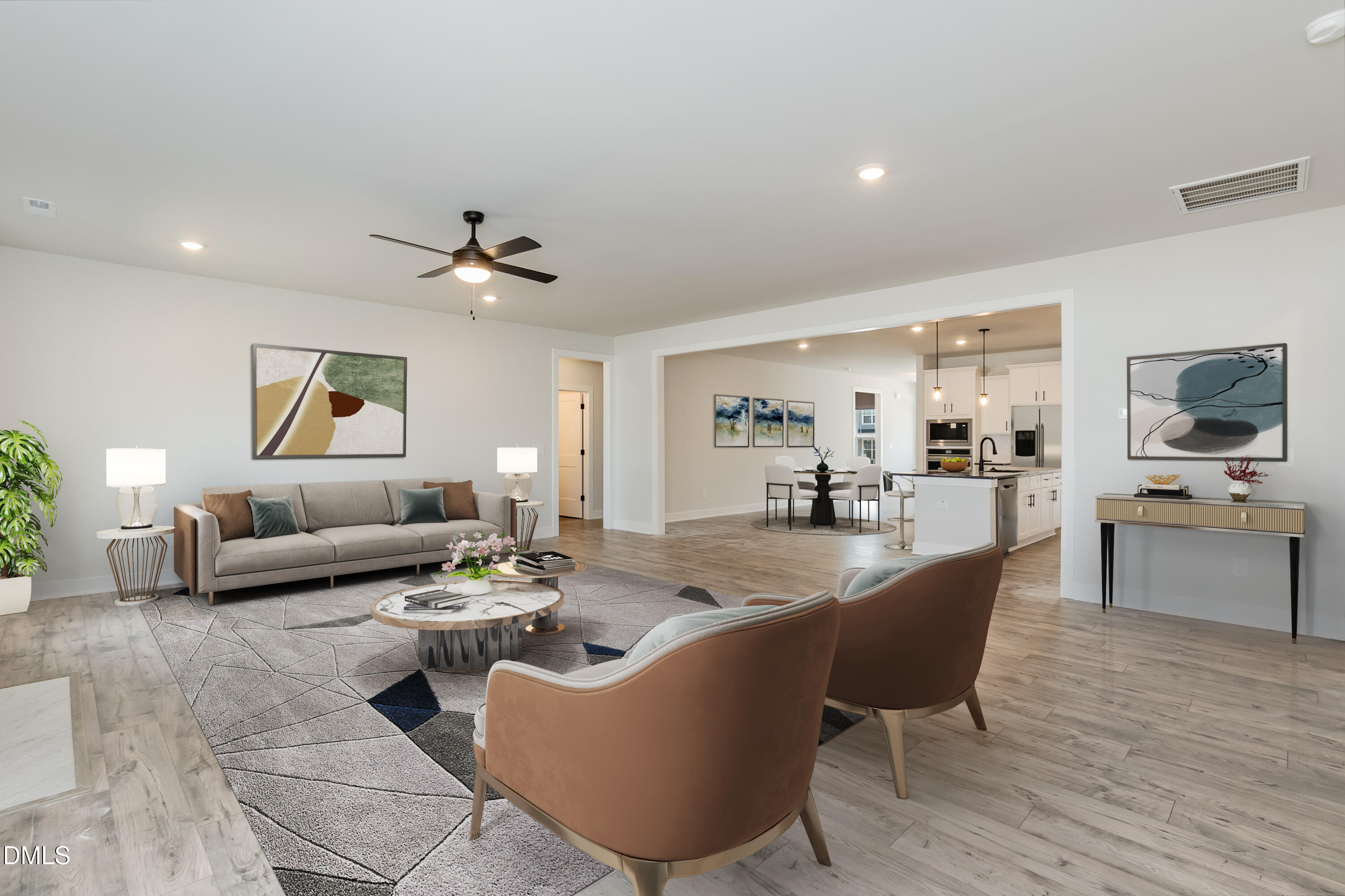 104 Galway Road Lillington, NC 27546 - Photo 4 of 40 a living room with furniture kitchen view and a flat screen tv