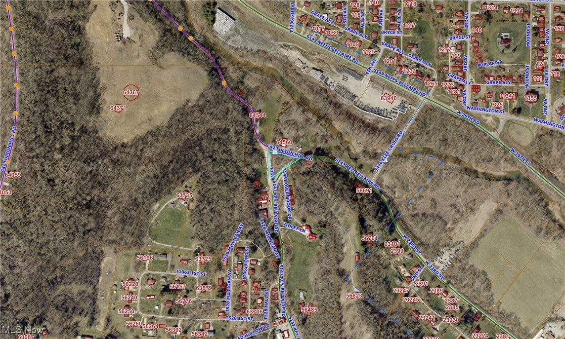 Fulton Hill Road Bellaire, OH 43906 - Photo 2 of 3 Aerial map of property and surrounding area featuring property boundaries highlighted