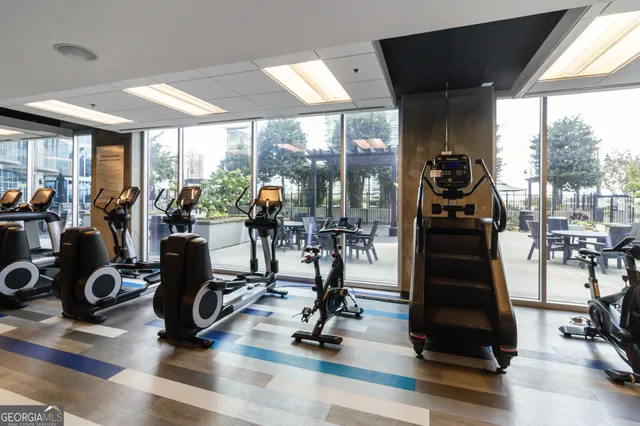 a view of a room with gym equipment