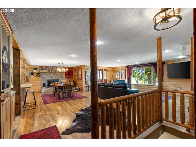 a view of a living room and dining room