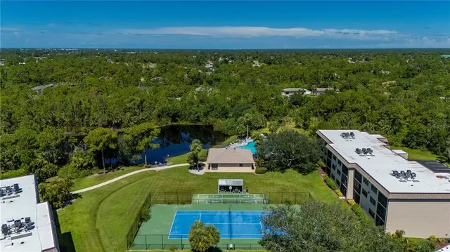 a view of a lake with a city