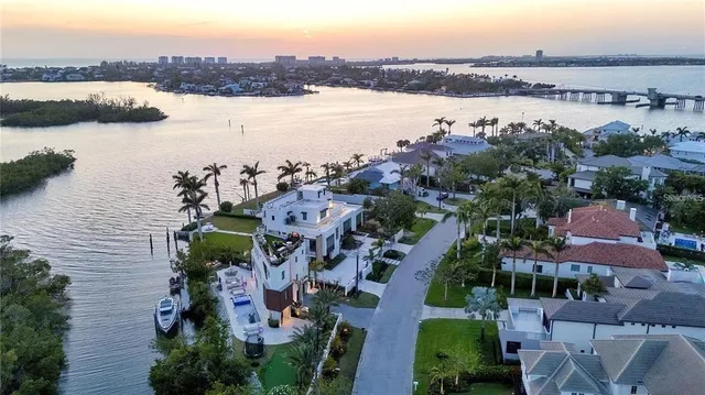 a view of a lake with a city