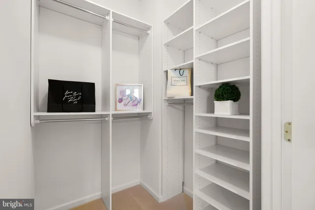 a view of walk in closet with empty racks