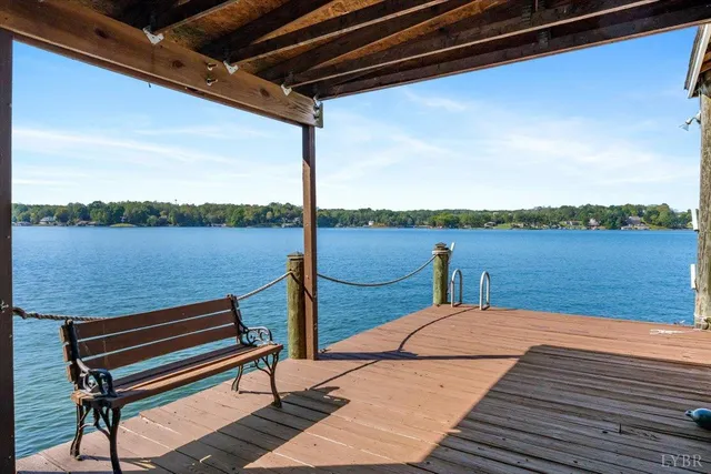 a view of a lake with a mountain in the background