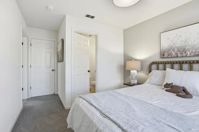 a bedroom with a bed and walk in closet