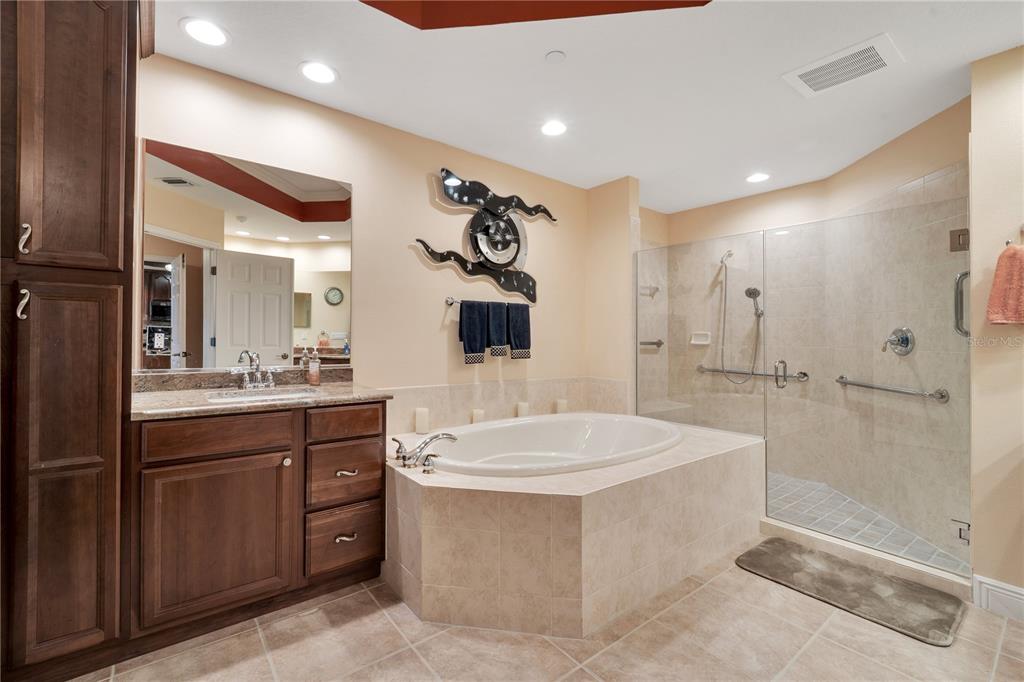6350 Water Crest Way, Unit 203 Lakewood Ranch, FL 34202 - Photo 17 of 45 a bathroom with a sink a mirror and a shower