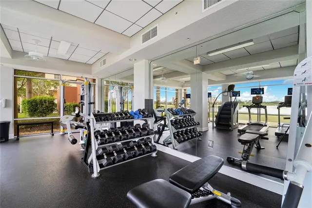 a view of a room with gym equipment