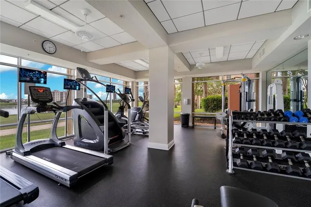 a view of a room with gym equipment