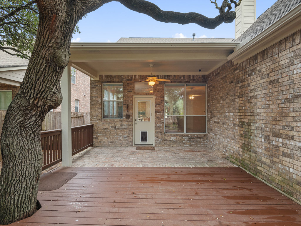 1858 Nelson Ranch Loop Cedar Park, TX 78613 - Photo 27 of 32 Wooden terrace featuring ceiling fan