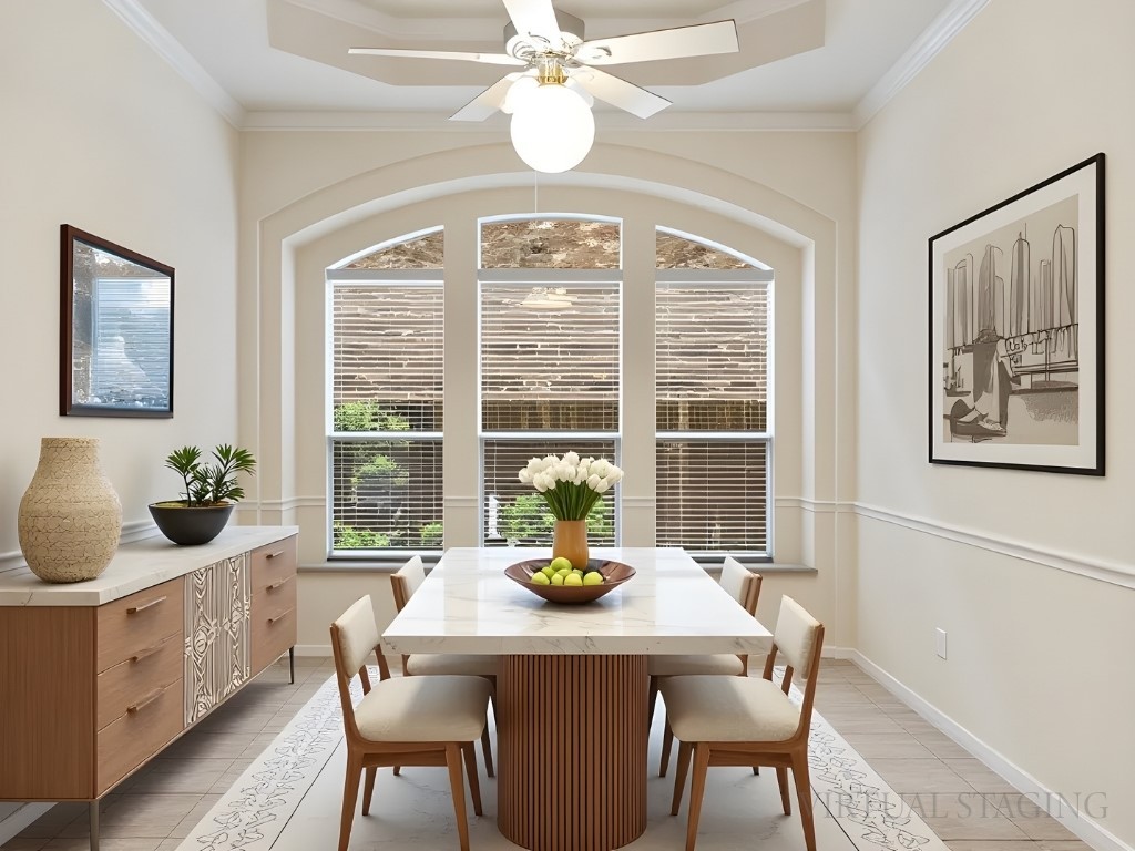 1858 Nelson Ranch Loop Cedar Park, TX 78613 - Photo 7 of 32 Dining space featuring crown molding and ceiling fan