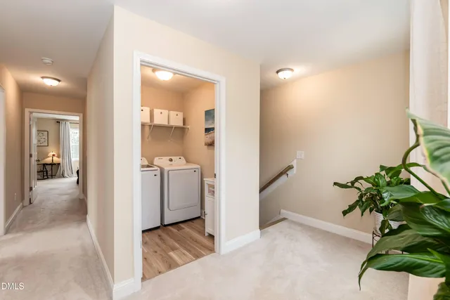 a view of a hallway with painted walls