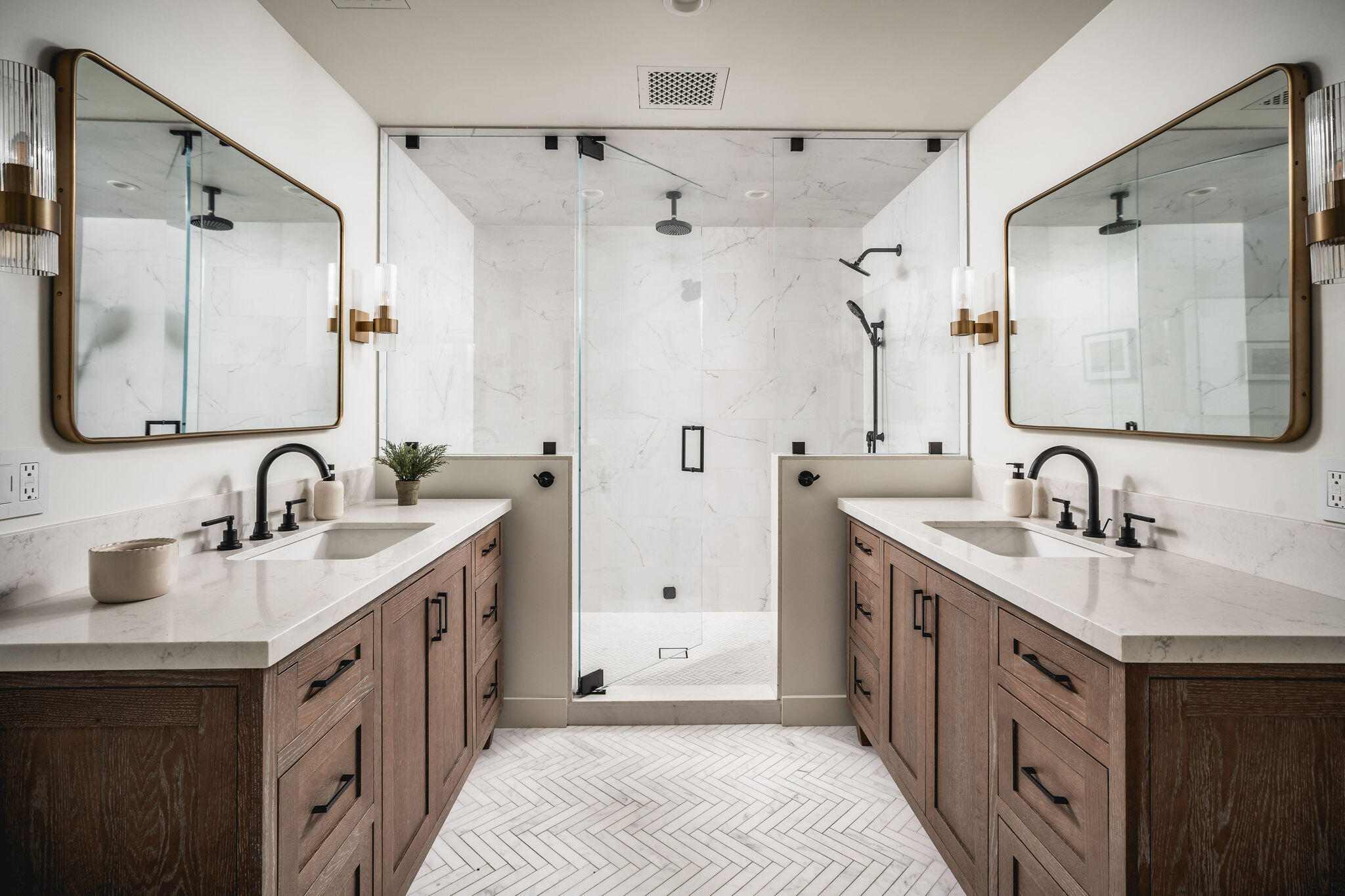 1383 School House Road Santa Barbara, CA 93108 - Photo 7 of 10 a spacious bathroom with a double vanity sink mirror double and shower