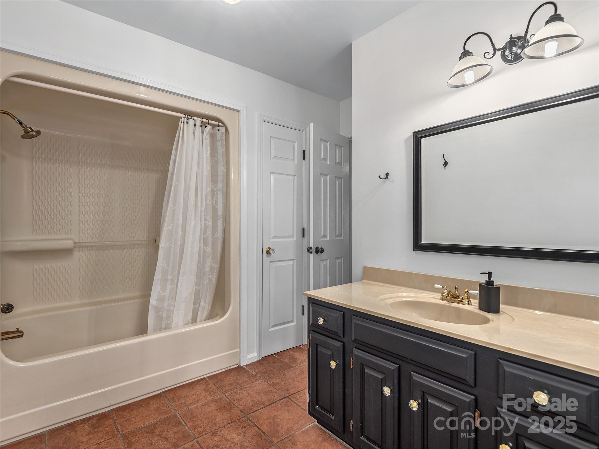66 High Country Road Weaverville, NC 28787 - Photo 17 of 36 a bathroom with a sink double vanity and a mirror