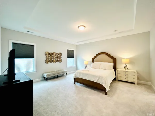 a bedroom with a bed and a television