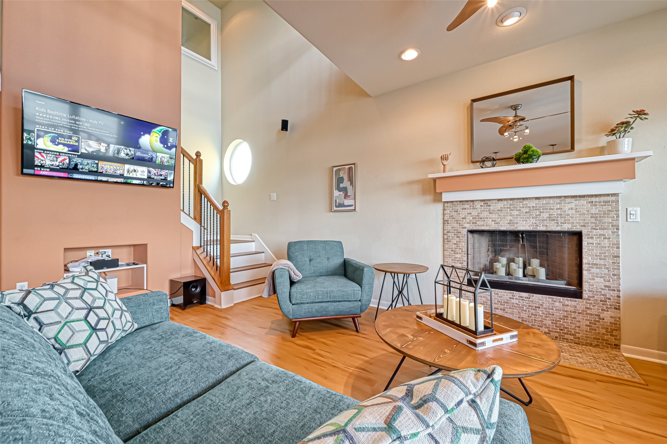 2102 Todville Road, Unit 9 Seabrook, TX 77586 - Photo 5 of 34 a living room with furniture and a fireplace