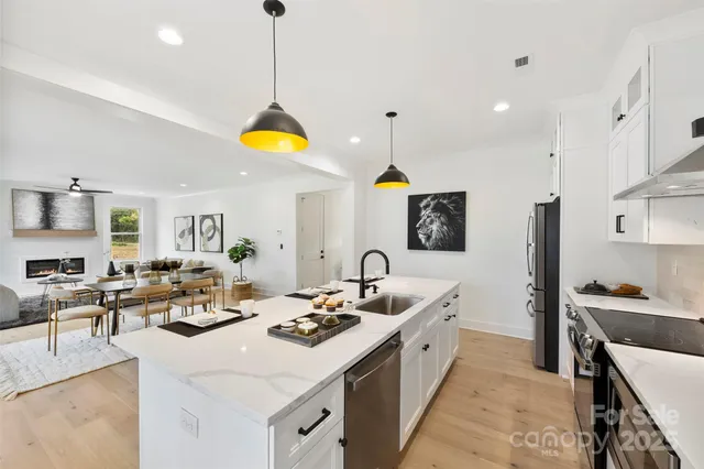 a kitchen with counter and workspace