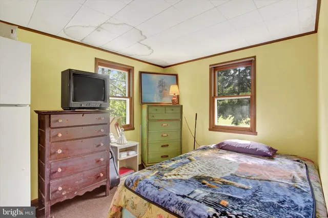 a bedroom with a bed and furniture