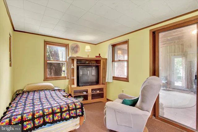 a bedroom with a bed and a couch