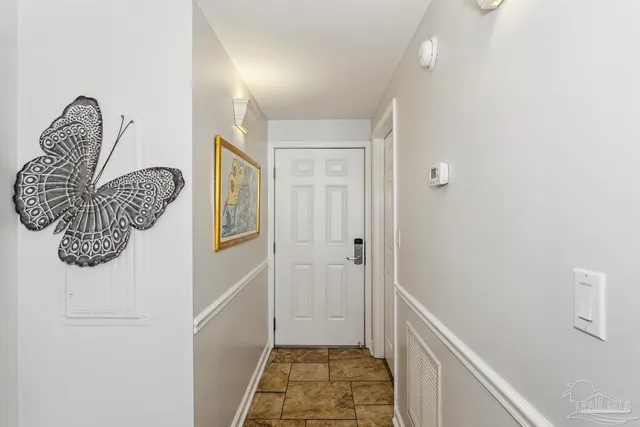 a view of balcony with wooden floor