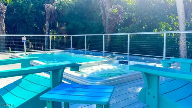 an outdoor space with patio furniture