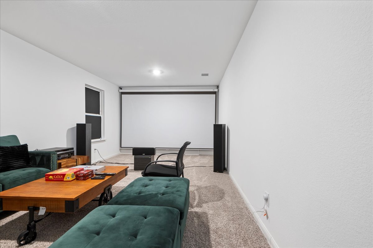 209 Terra Mnr Trail Georgetown, TX 78628 - Photo 26 of 40 Cinema room with carpet floors and baseboards