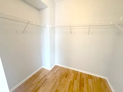 a view of a room with racks on the wall