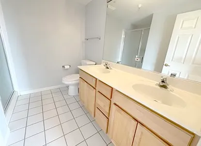a bathroom with a sink a toilet and a mirror