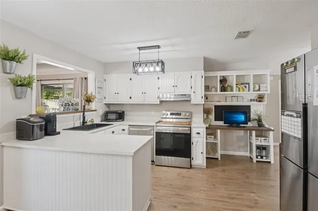 a kitchen with a stove a sink and a refrigerator