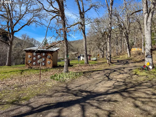 a view of a yard with a tree