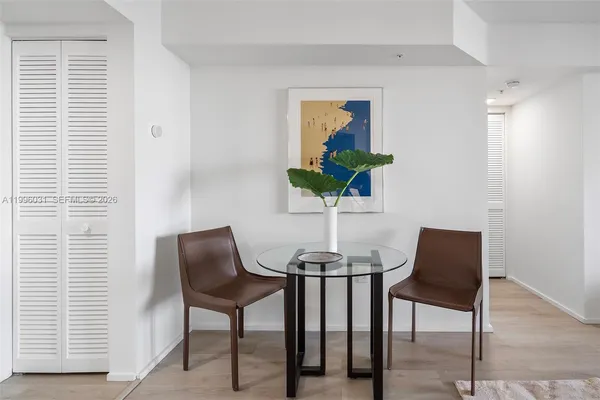 a table and chairs in a room