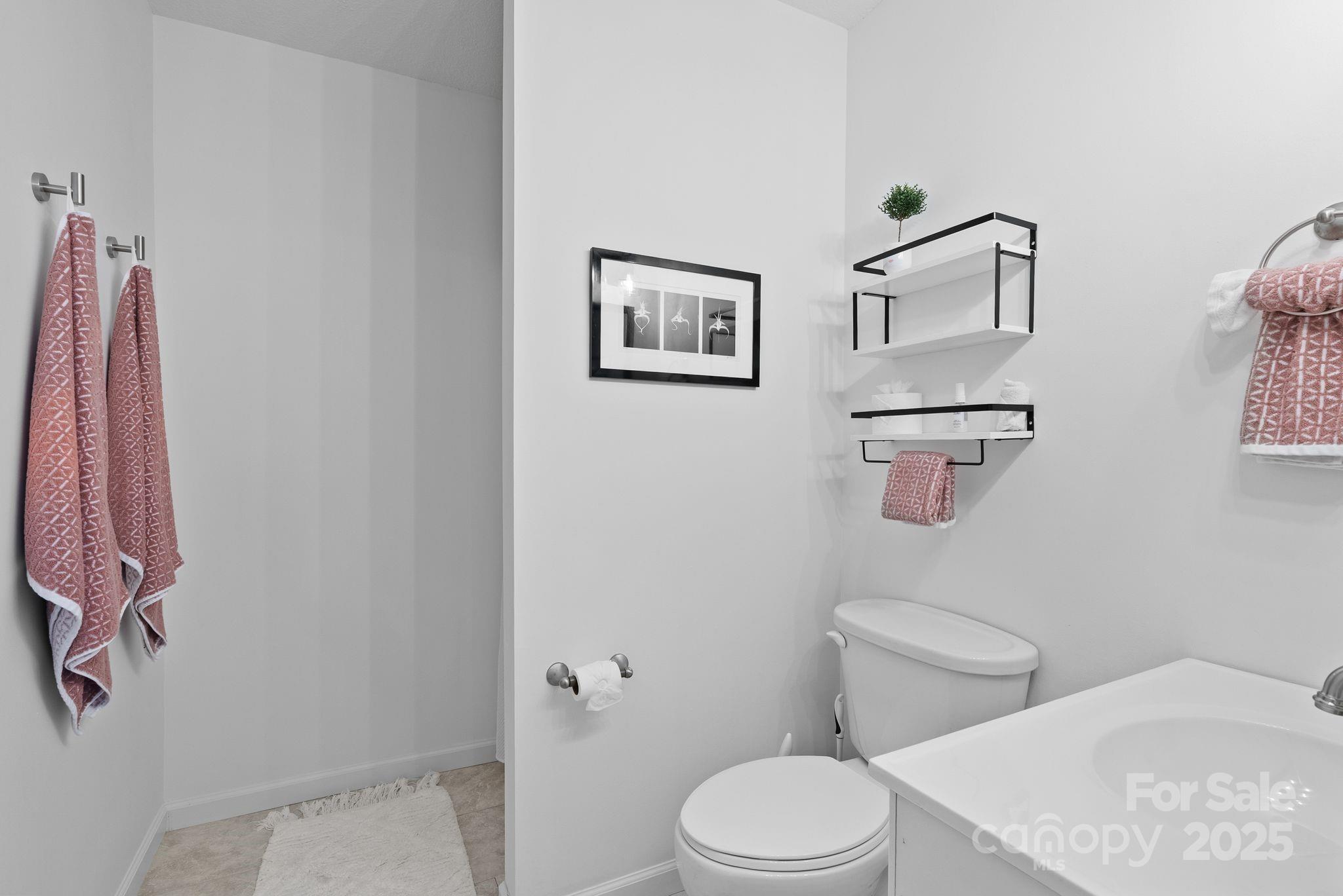 6 Sayles Town Road Fairview, NC 28730 - Photo 34 of 43 a white toilet sitting next to a bathroom sink and vanity